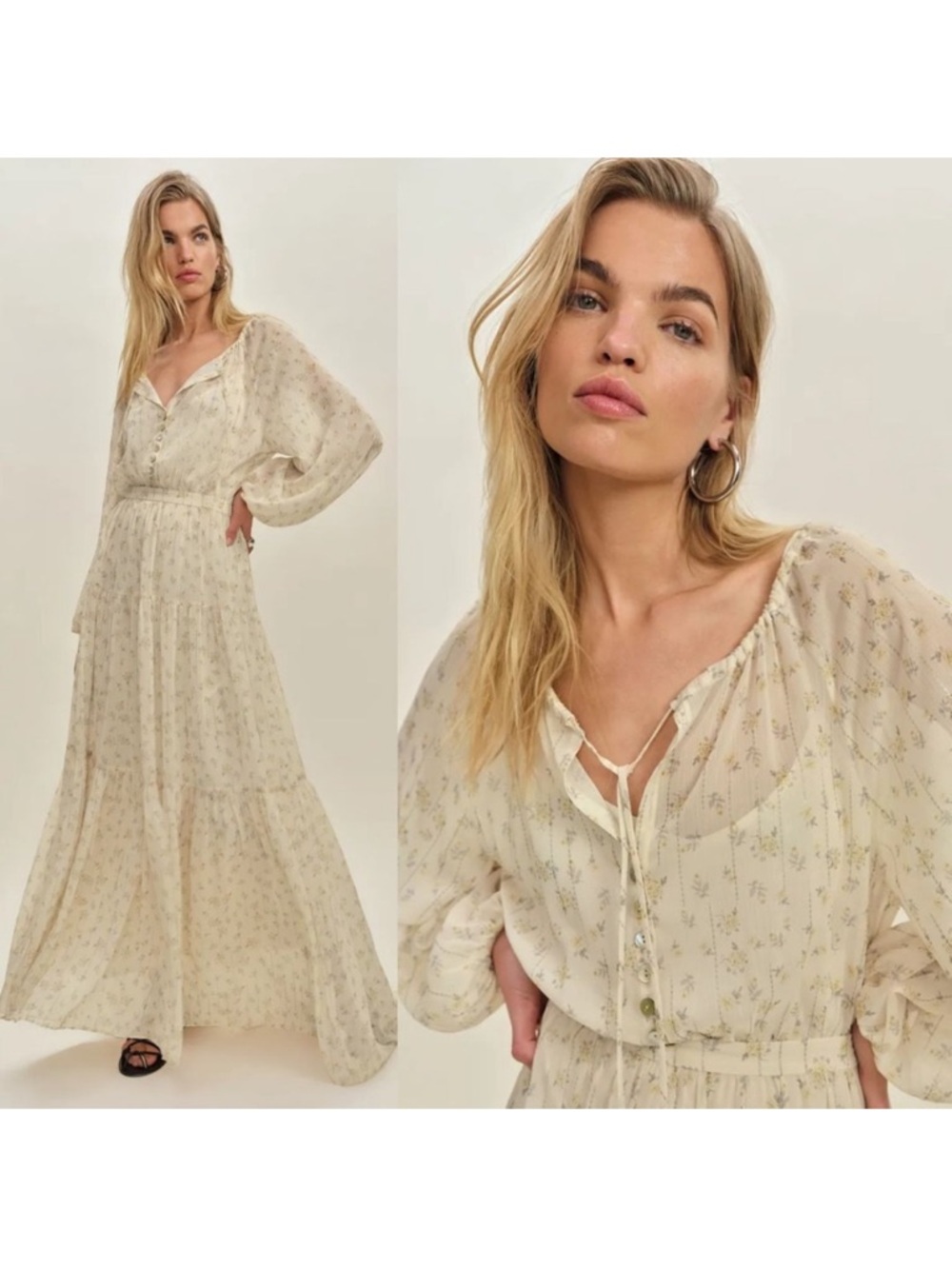 Reformation Cream Floral Maxi Dress